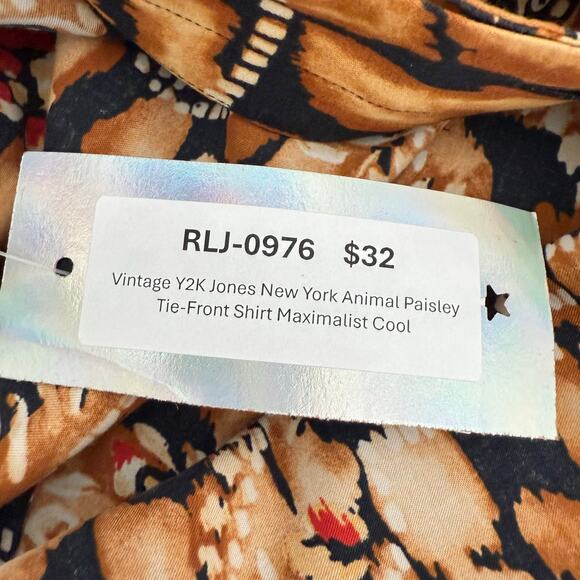 Vintage Y2K Jones New York Animal Paisley Tie-Front Shirt Maximalist Cool - Picture 4 of 7